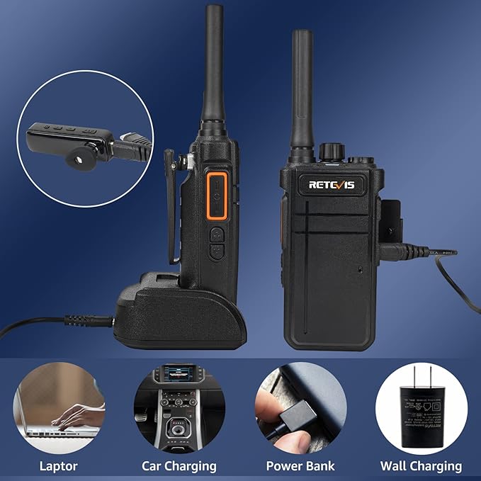 Retevis RB37 New Version,Bluetooth Walkie Talkies,2 Way Radio with Earpiece,VOX,2000mAh,USB-C,Wireless Walkie Talkie for School Hospital Retail Manufacture (4 Pack)
