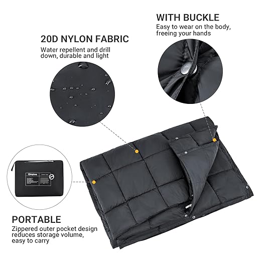 KingCamp Camping Blanket Lightweight, Multifunctional Warm Puffy Outdoor Blanket with Snap Button, Water Repellent, Packable, for Travel, Airplane, Hiking, Picnic