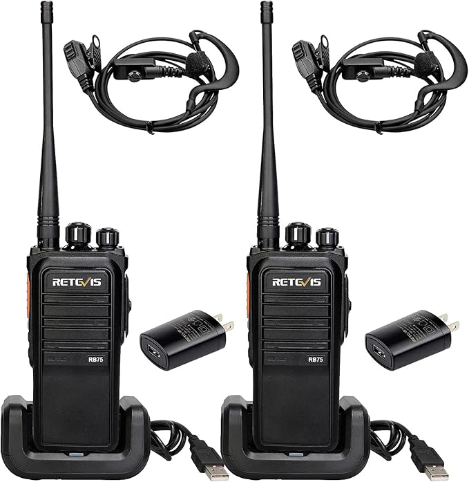 Retevis RB75 GMRS Two Way Radio, 4500mAh Big Battery, Waterproof Walkie Talkies Long Range, Hands-Free, Walkie Talkie with Earpiece for Hiking Camping Cruise (2 Pack)