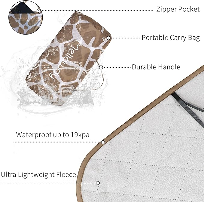 Mellowdy Companion Outdoor Printing Blanket - Waterproof, Wind-Resistant, Warm, Utility Blanket for Camping, Picnic, Stadium, Beach, Gameday, Travel, Foldable with Carrying Bag (Giraffe,55x80 inch)