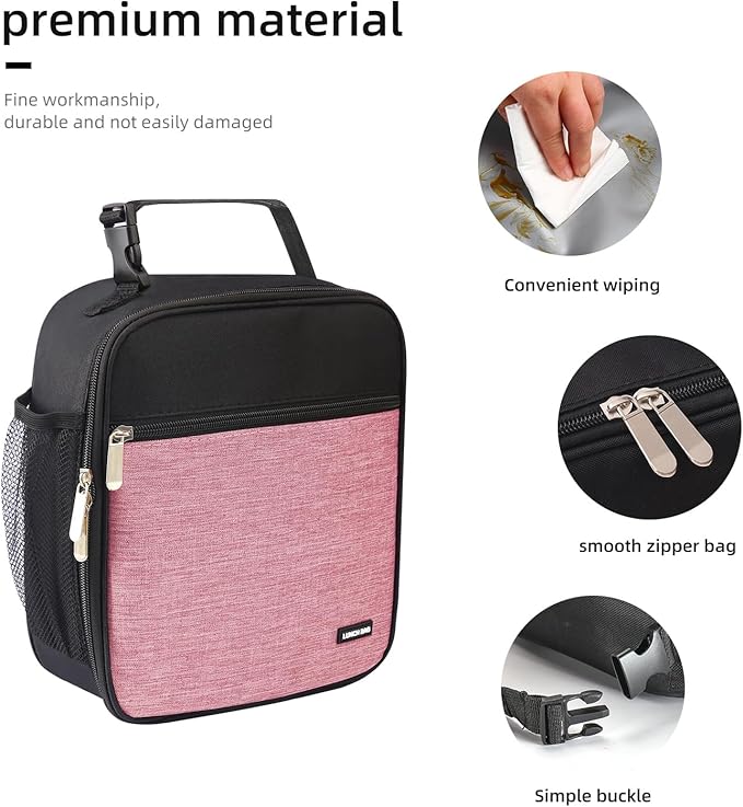 Lunch box Lunch bag for men women Insulated Lunchbox Lunch bags for Work Picnic Travel (Thicken dusty pink)