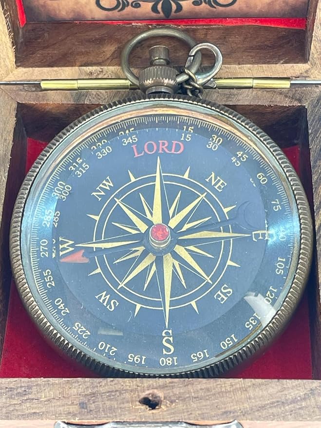 Brass Compass Engraved “Trust in The Loard” Compass is Unique Birthday Gifts for Men, Husband or Wife Customize Antique Compass is a Classy Gifts, with a Wooden Box.