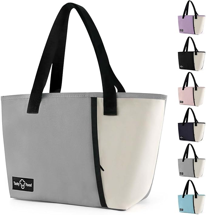Lunch Bag for Women Men, Reusable Lunch Tote Lunch Box, Large Capacity Leakproof Lunch Tote Bags with Front Pocket for Work Office Picnic or Travel (Light Gray)