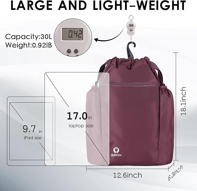 Sukeen Drawstring Backpack Swim Bag Lightweight String Backpack for Beach Pickleball Swimming Pool Gym Workout Gear Sport