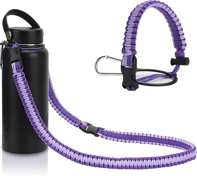 Wongeto Paracord Handle Carrier Holder with Shoulder Strap,Compatible with Hydro Flask Wide Mouth Water Bottles