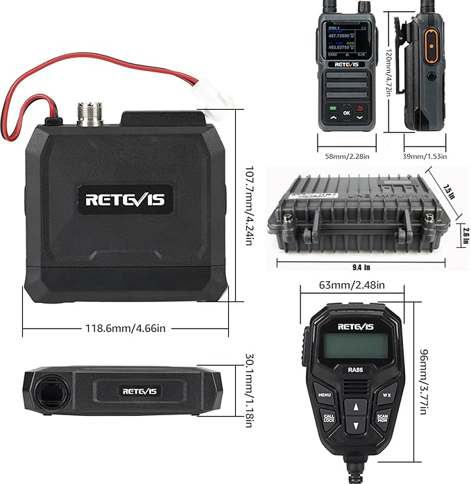 Retevis RA86 GMRS Mobile Radio with Antenna, GMRS Communicate Kit Include RT97 GMRS Base Station(1 Pack), RB17P GMRS Radio Handheld(2 Pack), Long Range Relay Communication Set for RV Off-Roading
