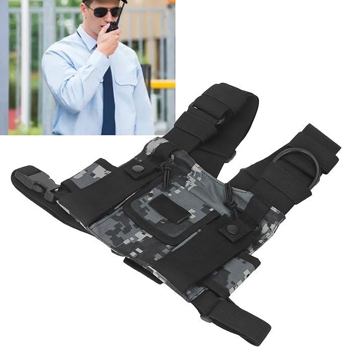 Sonew Radio Shoulder Holster, Universal Adjustable Radio Chest Harness Holder Vest Rig Walkie Talkies Front Pack Pouch for 2 Way Radio (Digital Camouflage)