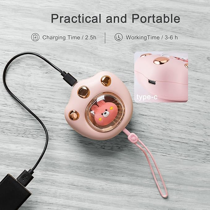 Rechargeable Cute Cat Paw Electric Hand Warmer,Portable and Reusable Hand Warmer,with 3-6Hrs Long Lasting Heating and Colorful Lights, for Kids&Women&Men in Cold Winter