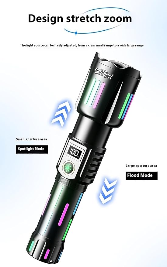 Rechargeable LED Flashlight, 2,000,000 Lumens, Tactical, 5 Modes, Zoomable, IP67 Waterproof, for Camping/Home, Powerful Tactical Flashlight for Emergencies, Camping, Hiking