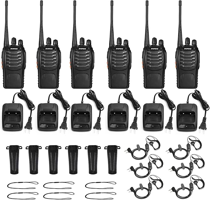 Walkie Talkies BF-888S Two Way Radio Long Range Rechargeable,Portable 2 Way Radio,Handsfree Walkie Talkie for Adultswith Flashlight Li-ion Battery and Charger(6 Pack)