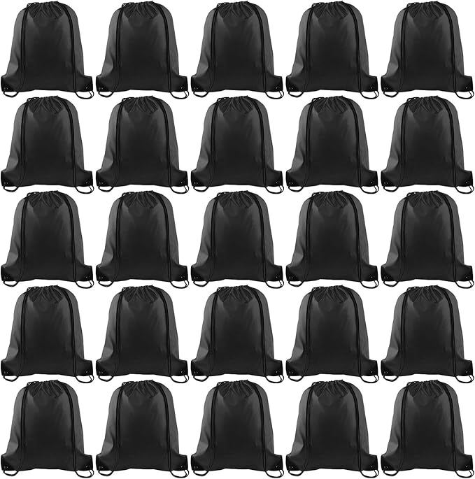 KUUQA 25Pcs Drawstring Backpack Bags String Backpack Sport Bag Sack Cinch Tote Gym Backpack Bulk for Gym Sport Traveling,Black