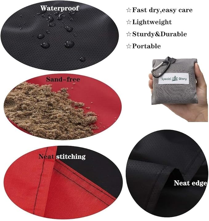 Meafteryou Outdoor Pocket Blanket,Sand-Free Fast Dry Waterproof for Beach,Travel,Hiking,Camping with 4 Built-in Ground Stakes (Dark Grey,43x63 Inch)