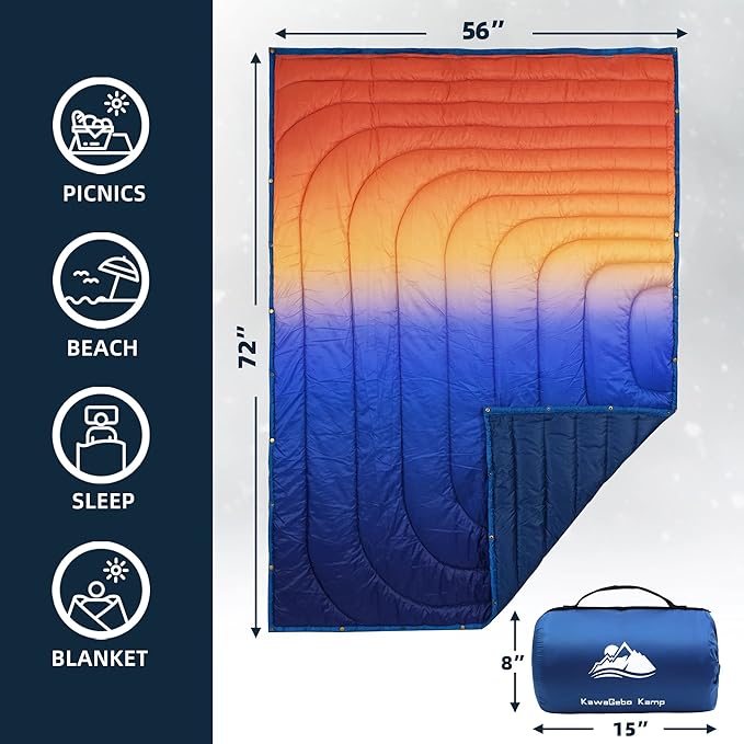 Outdoor Puffy Camping Blanket, Lightweight Windproof Warm Stadium Blanket, Packable Travel Camping Quilt for Cold Weather, Hiking, Backpacking, Sleeping, Hammock, Adventure 78"x 56"
