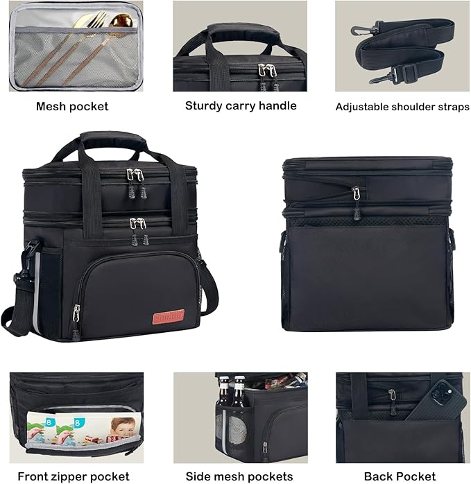 Lunch Box For Men/Women,Large Double-layer Insulated Expandable Reusable Leakproof Cooler Bags For Adults,Lunch Bag With Adjustable Shoulder Strap For Office Travel Picnic(Camo)