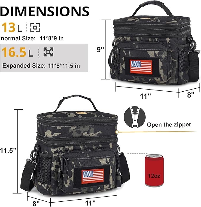 ATRIPACK Lunch Bag for Men, Double Deck Tactical Lunch Box Work with Shoulder Strap MOLLE Webbing Large Lunch Cooler Leakproof Insulated (Camo-Black)