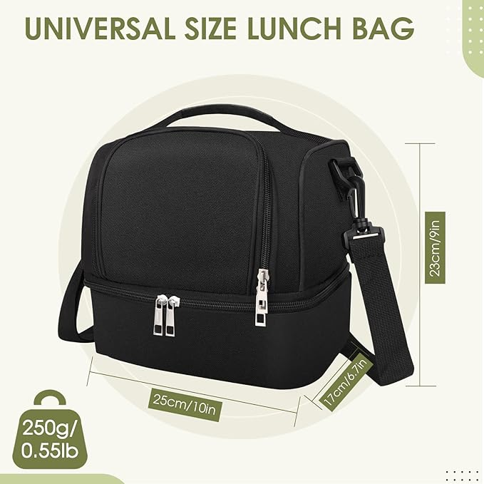 Lunch Box Lunch Bag for Women Men Reusable Insulated Lunch Bag Women Lunch Cooler Tote Bags with Adjustable Shoulder Strap for Office Work Picnic Travel, Black