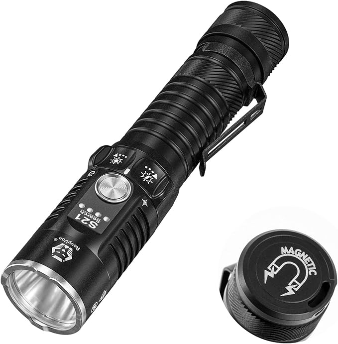 RovyVon S21 Rechargeable EDC Flashlight, Super Bright 3000 Lumens Search Flashlight, High Lumens Handheld Flashlight with Mechanical Twist Switch for Camping, Hiking, Outdoors(Black)