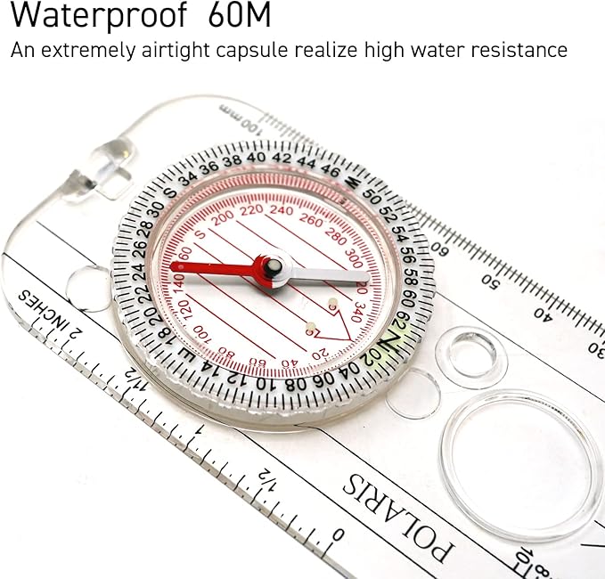 POLARIS Pro Map Compass 360 Degrees & 640 Mils 2-in-1 Scales Waterproof Lightweight Navigation Platecompass/Survival Orienteering Backpacking Military Tactical