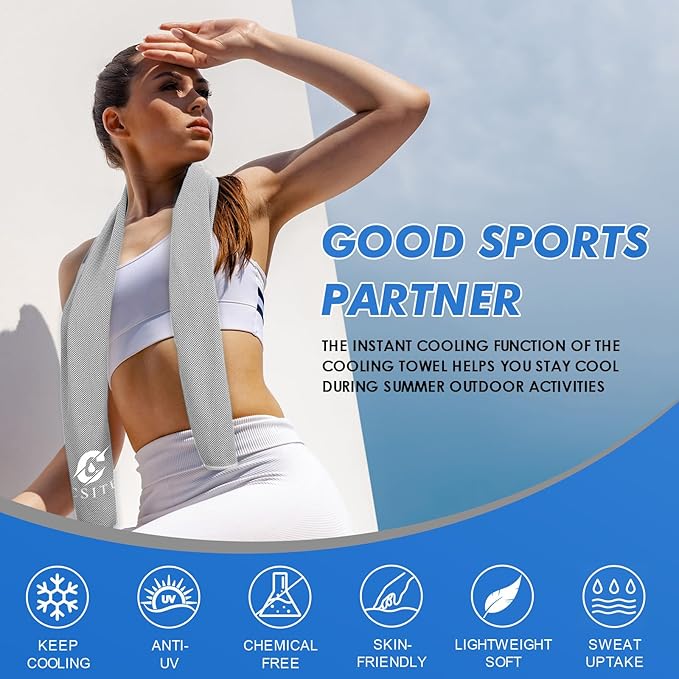 4 Pack Cooling Towels (47"x12") for Neck and Face, Ice Towel for Hot Weather, Soft Breathable Chilly Gym Towels, Microfiber Towel for Work Out, Yoga, Running, Camping & More Activities