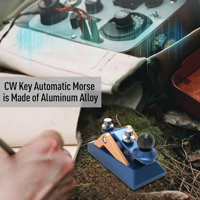 CW Morse Code Key - Pocket Morse Code Telegraph Key Aluminum Alloy Base Grey for Amateur Radio Ham Operators, Adjustable Tension (Blue-09B)