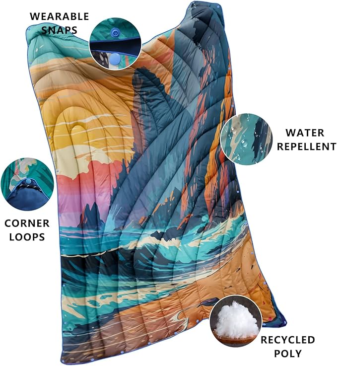 Camping Blanket,Lightweight Down Alternative Puffy Printed Camping Blanket Packable Outdoor Blanket for Camping,Traveling, Stadium, Hiking, Picnics