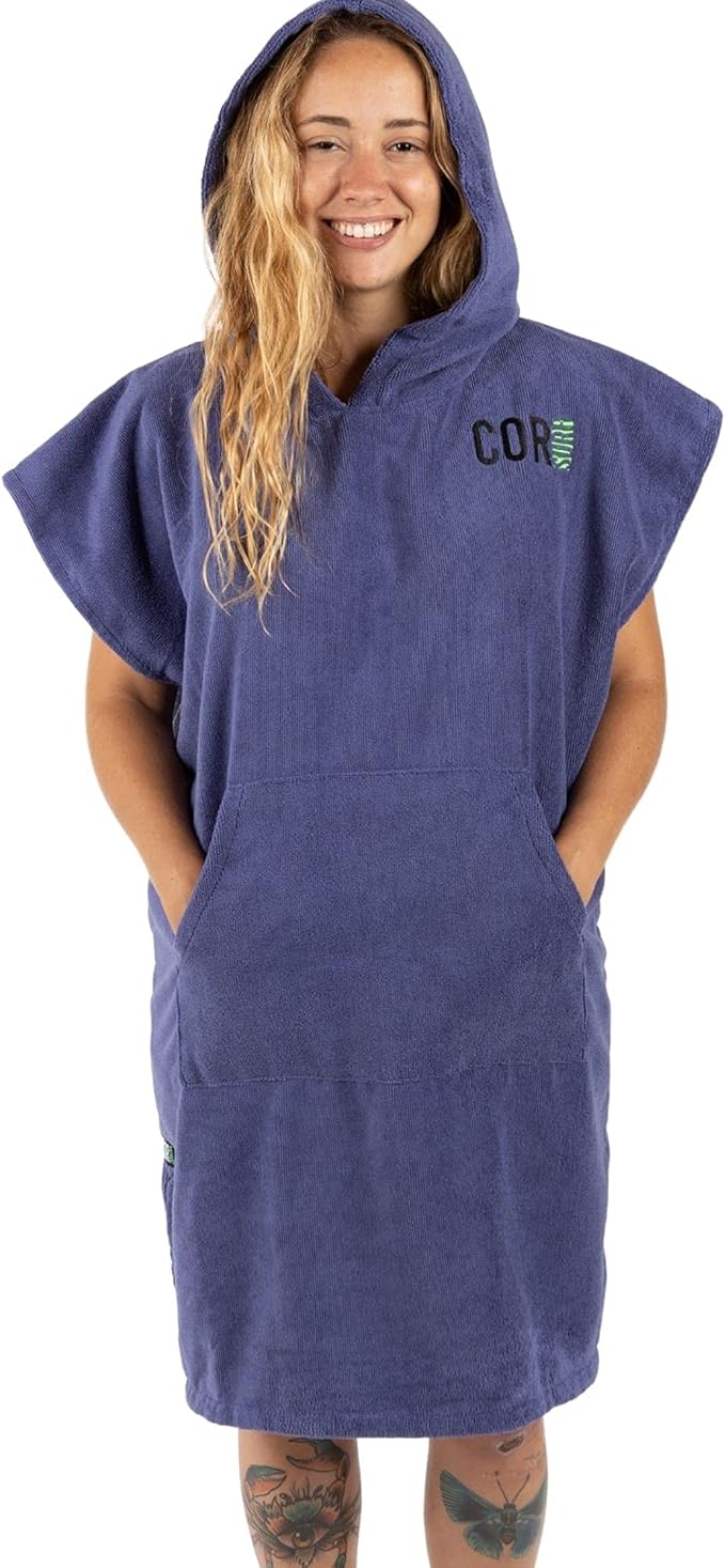 COR Surf Poncho Changing Towel Robe with Hood and Front Pocket | Thick Quick Dry Microfiber Wetsuit Poncho Towel for Surfing Beach Pool Swim (Medium, Cobalt)