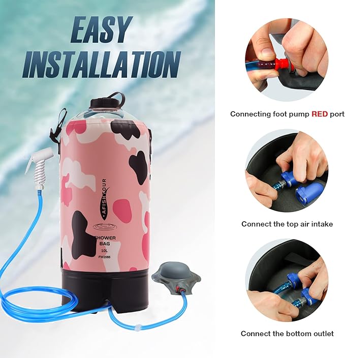 Portable Camping Shower Bag - 10L/2.2 Gallons 20/5 Gallons Solar Shower Water Bag with Foot Pump, Hose and Shower Head - Camp Shower for Camping, Beach, Travel, Outdoor Activities