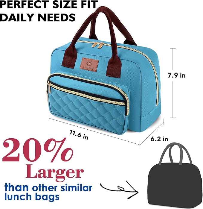 Genteen Lunch Bag for Women,Insulated Adult Lunch Boxes for Women, Reusable Cute Lunch Bags for Work,High Capacity Tote Lunchbox Cooler for Girls Office Travel Picnic School-Teal