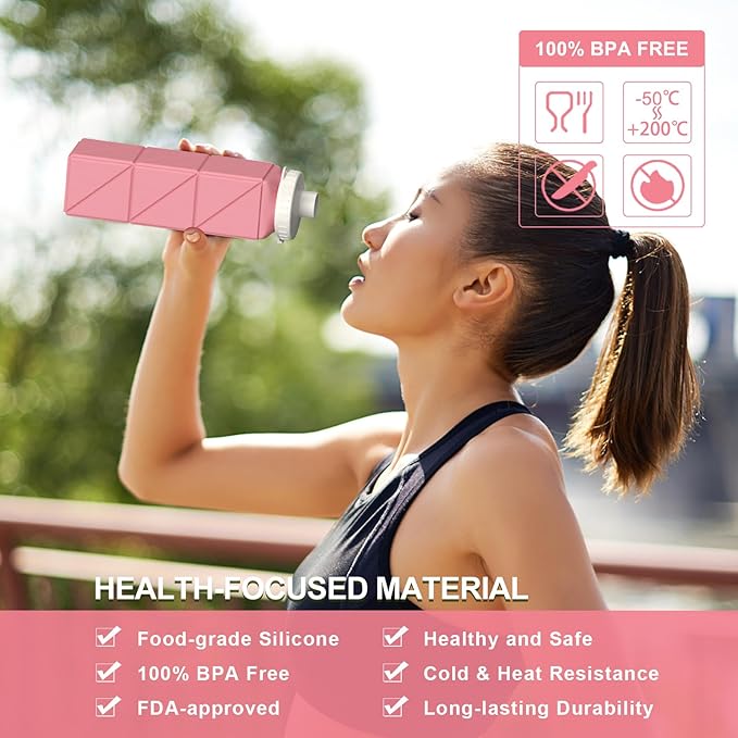 Collapsible Water Bottles 20.6oz, Silicone Foldable Portable Travel Water Bottle, Folding Lightweight Reusable Leakproof for Traveling Camping Hiking Cycling Yoga Sports Outdoor