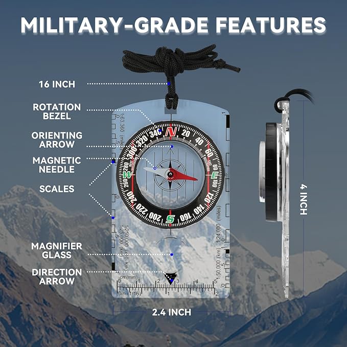Orienteering Compass, Wilderness Survival Compass for Kids- Magnetic Gear Set Navigation Map- Backpacking Camping Hunting Survival
