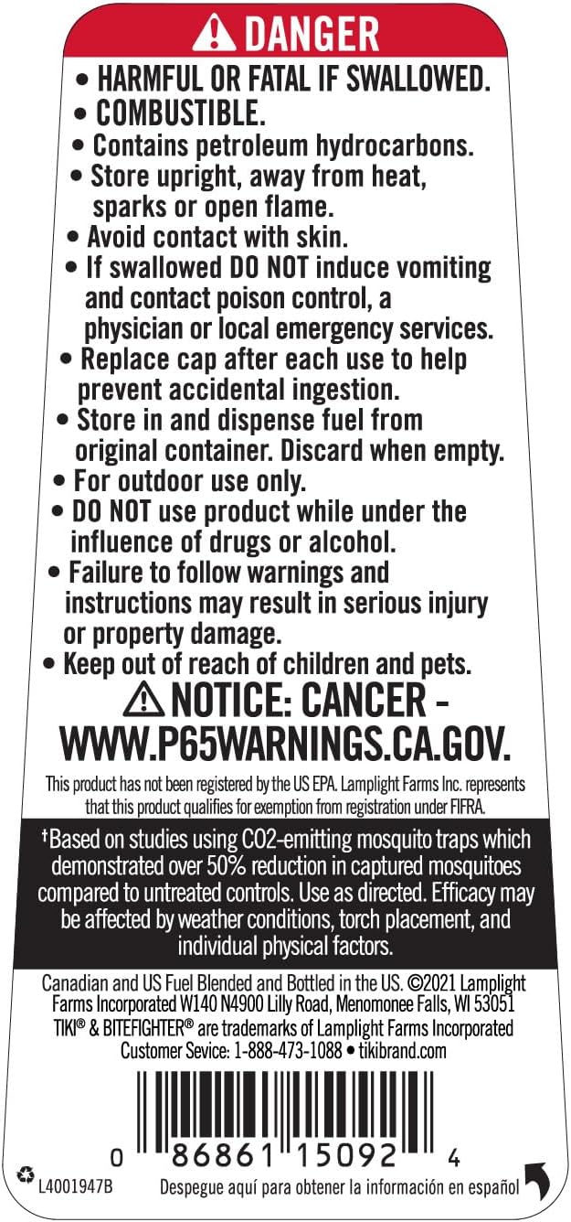 TIKI Brand BiteFighter Mosquito Repellent Torch Fuel for Outdoors, 100 oz, 1216155