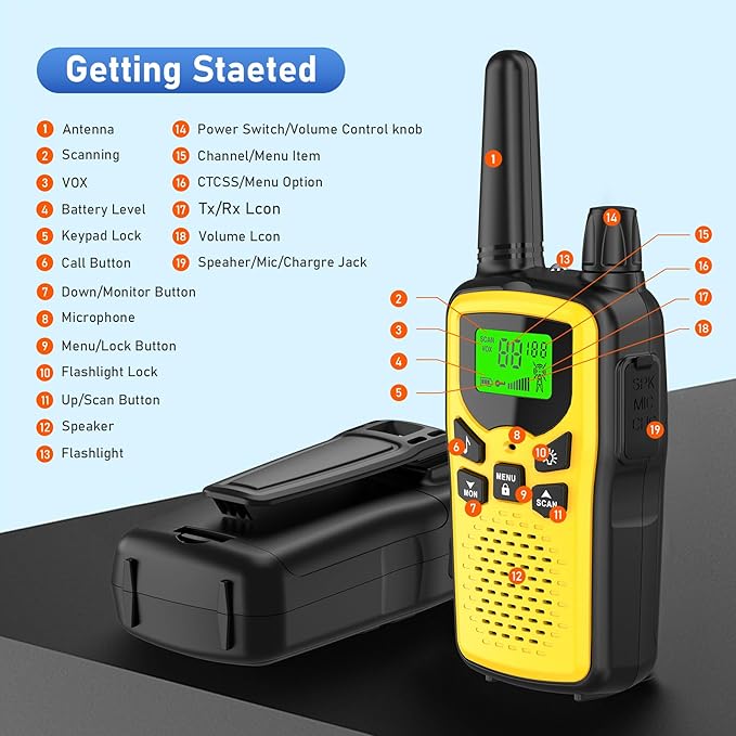 Walkie Talkies,Erelis Long Rang Walkie Talkies with 22 FRS Channels,Walkie Talkies for Adults with Lamp,VOX,LCD Display for Outdoor Activities (Yellow)