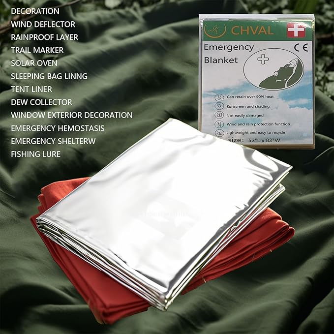 Survival Blanket Emergency Mylar Thermal Blankets, Portable Space Blankets Survival Camping Emergency Blankets. Suitability for Camping, Bug Out Bag, Survival, Hiking. (Orange)