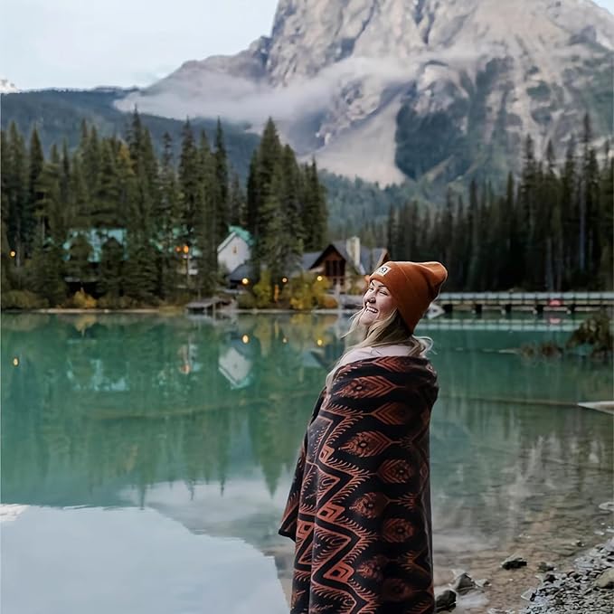 PuTian Merino Wool Blanket - 4 lbs Warm, Thick, Washable, Large 87" x 63" Throw for Outdoors, Camping,Couch, Bed, Travel-Super Soft Wool Blanket- Bohemia Orange
