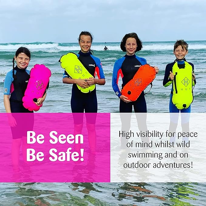 HUT Swim Buoy Dry Bag - UK's Favorite Tow Float and Watertight Dry Bag for Open Water Swimmers, Triathletes. High Visibility Safety Swim Buoy, Two air Chambers – be seen be Safe.