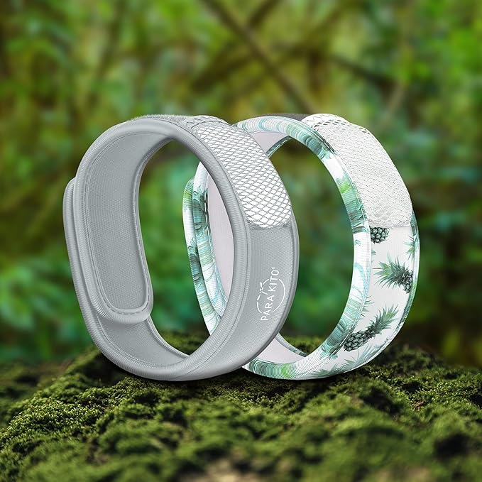 Para'Kito Mosquito Repellent Bracelets + Refill Pellets Bundle | w/Peppermint Oil, Essential Oils | Hiking & Camping Accessories | Paraben Free, DEET Free - 2 Wristbands & 2 Refills (Smokey Grey + Pineapple)
