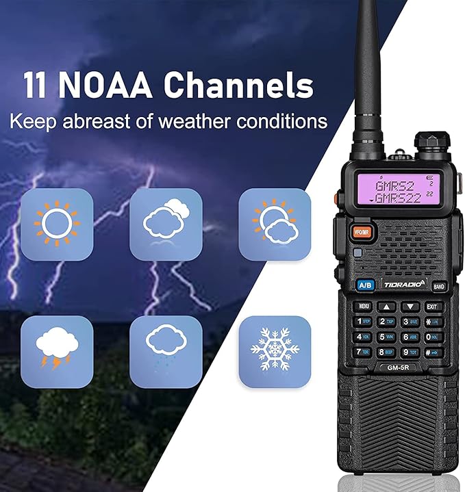 TIDRADIO GM-5R GMRS Radio, Two Way Radio GMRS Repeater Capable, with 3800mAh Battery,Wireless Programmer,Dual Band Scanning Receiver and NOAA Weather & Alarm (2 Pack)