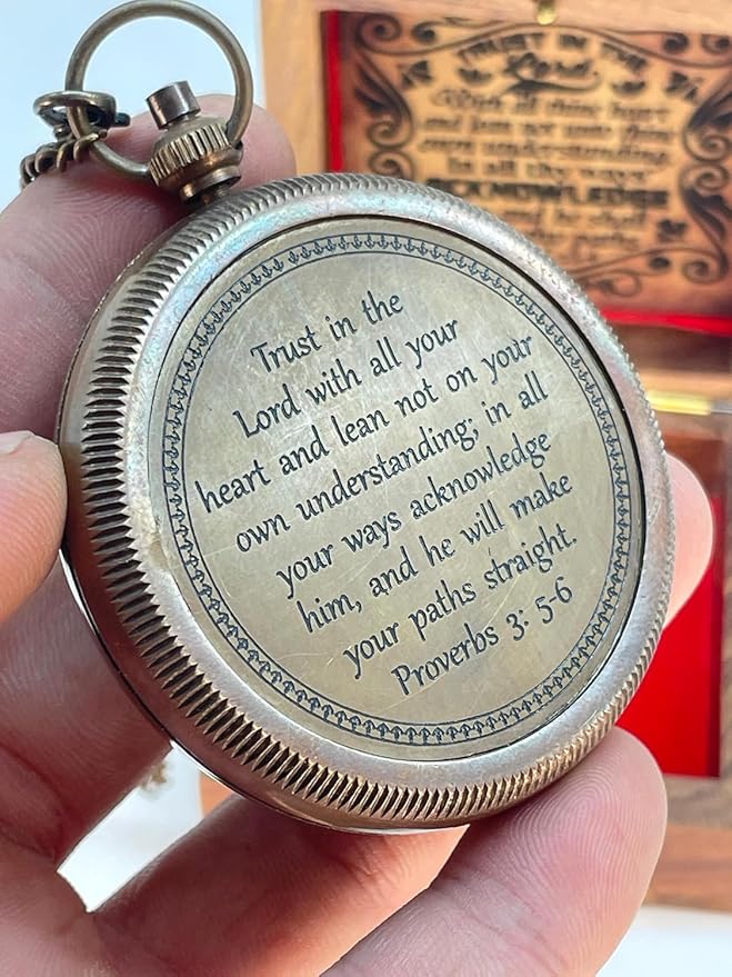 Brass Compass Engraved “Trust in The Loard” Compass is Unique Birthday Gifts for Men, Husband or Wife Customize Antique Compass is a Classy Gifts, with a Wooden Box.