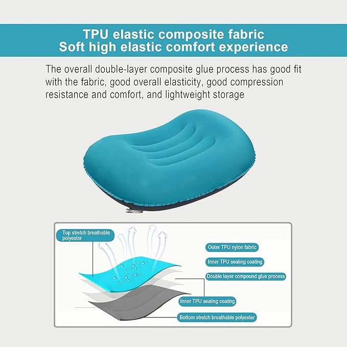 Portable Inflatable Neck Pillow for Outdoor Travel, Camping, Office Naps-Polyester,Color Available-Simple and Comfortable (Cyan)