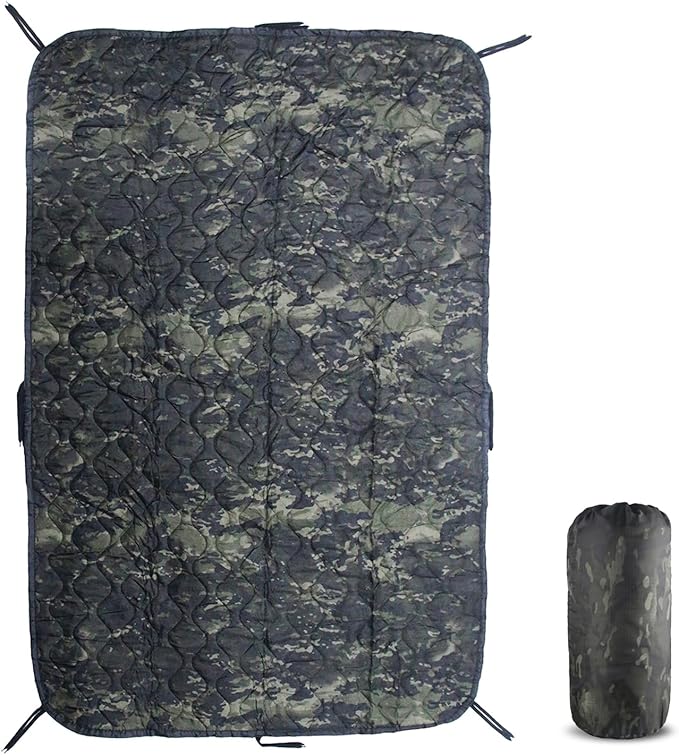 Military Woobie Blanket Thermal Insulated Poncho Liner Camping with Drawstring Carry Bag Waterproof for Outdoor Hiking