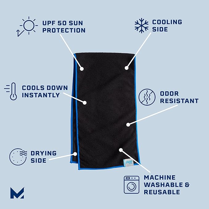 Mission Dual Action Cooling & Drying Towel, Black/Lapis Blue - Cools Up to 6 Hours - Moisture & Sweat Absorbent - UPF 50 Sun Protection - Machine Washable