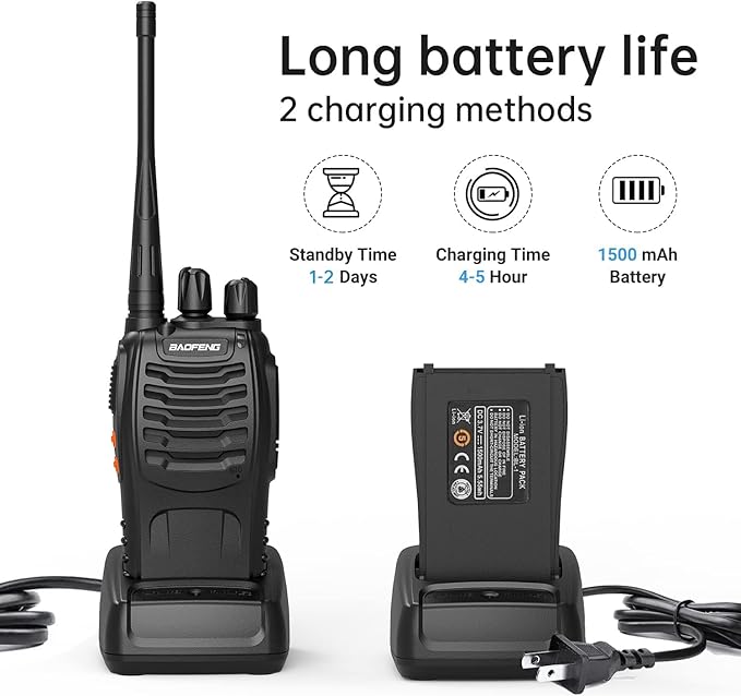 Walkie Talkies BF-888S Two Way Radio Long Range Rechargeable,Portable 2 Way Radio,Handsfree Walkie Talkie for Adultswith Flashlight Li-ion Battery and Charger(6 Pack)