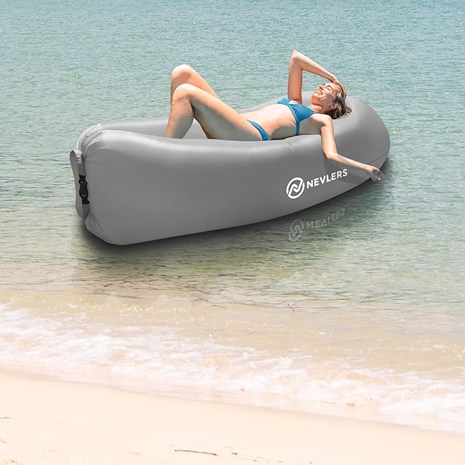 Nevlers 2 Pack Inflatable Loungers Air Sofa Couch | Perfect for Beach Chair Camping Chairs or Portable Hammock |Travel Bag Pouch, Pegs & 3 Pockets| Movie Seating & Camping Accessories Blow Up Lounger