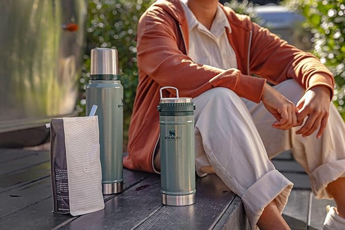 Stanley Classic Legendary Vacuum Bottle 1.5 qt | Wide Mouth with Leakproof Cup Lid | Keep Drinks Hot or Cold | Packable for Travel | Insulated Stainless Steel Thermos | BPA-Free | Hammertone Green