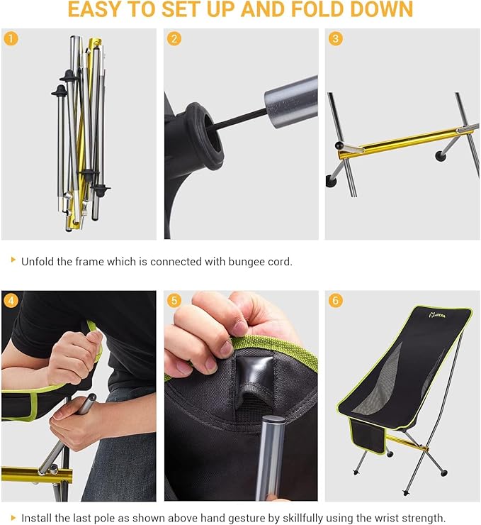ATEPA Backpacking Chair, Ultralight Folding Portable Small Camping Chairs for Adults Compact Foldable Beach Seat with Anti-Sinking Feet & Aluminum Frame for Outdoor Hiking Travel Fishing