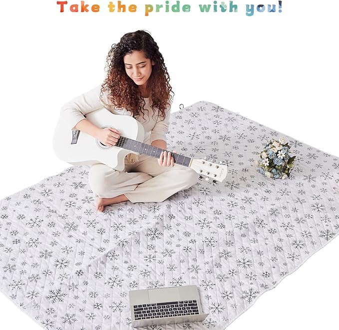 Mellowdy Companion Outdoor Printing Blanket - Waterproof, Wind-resistant, Warm, Utility Blanket for Camping, Picnic, Stadium, Beach, Gameday, Travel, Foldable with Carrying Bag (Snowflakes,55x80 inch)