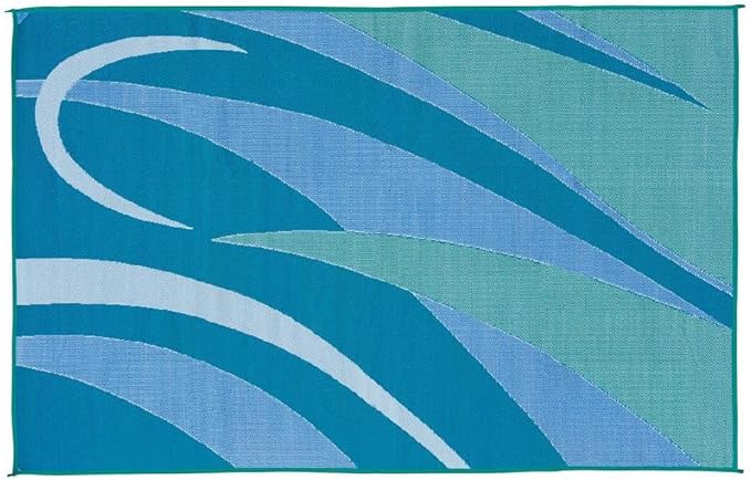 Stylish Camping 8-Feet x 12-Feet RV Outdoor Camping Reversible Patio Mat, GA3 Blue/Green