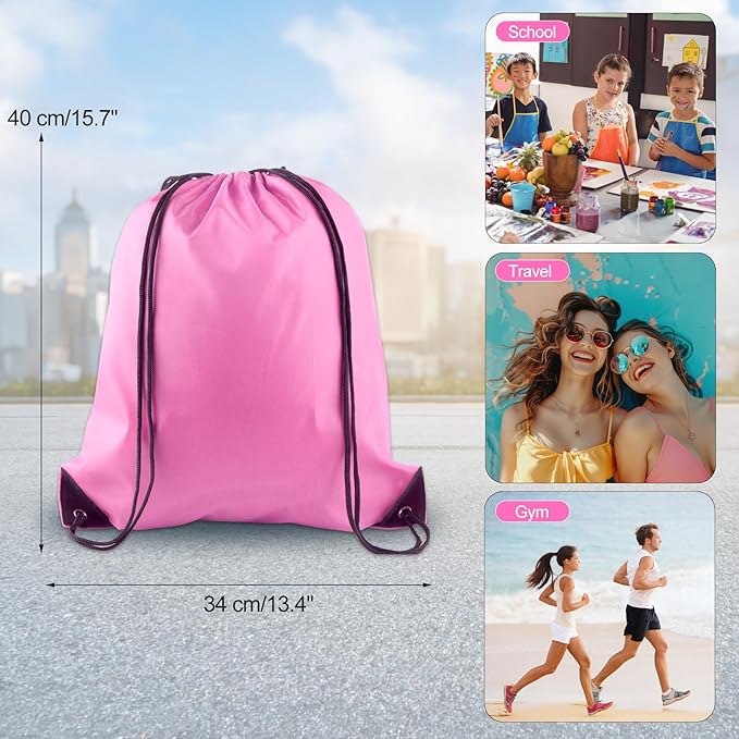 KUUQA 2 Pcs Drawstring Backpack Bags Bulk Pink Drawstring Bag Foldable Gym Bag Sports Cinch Sack String Backpack Storage Bags for Women Men Shopping Gym Travel Sports