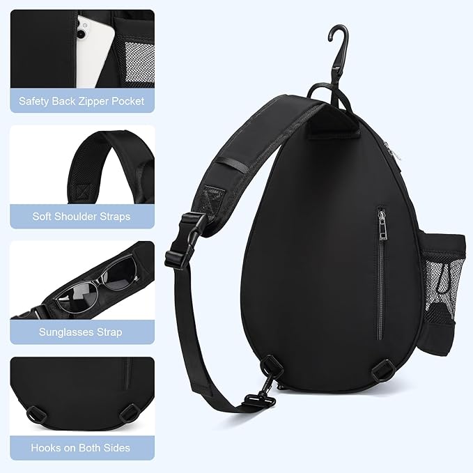 Pro Tennis Crossbody Sling Bag: Waterproof 2-Racket Quilted Pickleball Bag with Wet/Dry Compartment | Durable Unisex Design for Women, Men and Youth