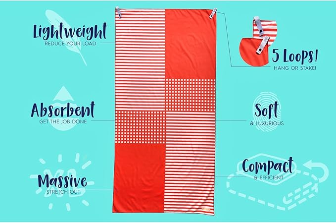 Microfiber Beach Towel & Bag. Lightweight, Compact & Quick-Dry. For Travel, the Beach, Pool, Gym, Yoga & Camping. Extra Large (71x35.5), Red